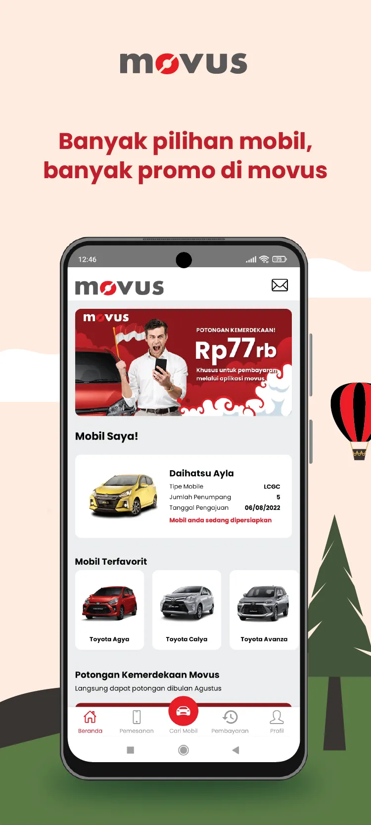 movus store image, home screen with cars